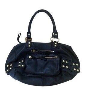 Linea Pelle Gold Studded Black Leather Satchel Bag